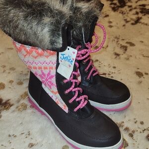 Justice Black and Pink Patterned Kids Boots